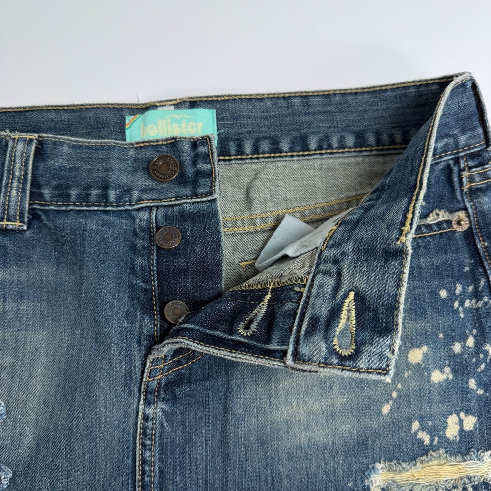 Vintage Hollister Patch Released Raw Hem Distressed Bleached Denim Mini Skirt 1 - Picture 8 of 10